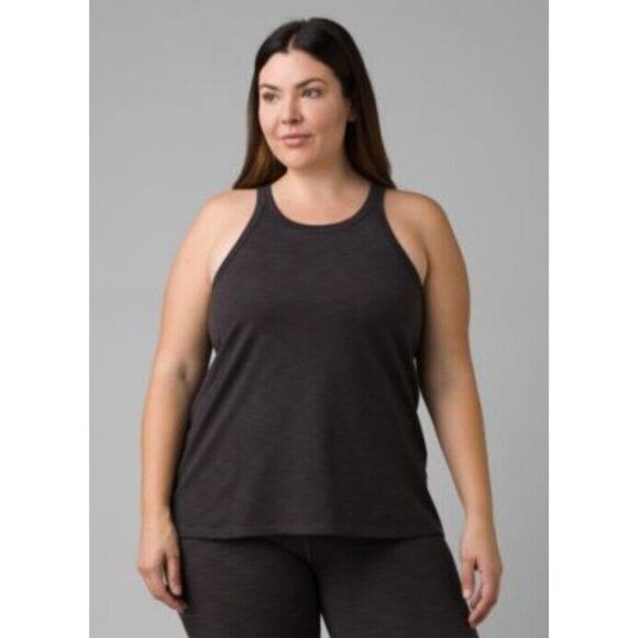 PrAna Women's Becksa Athletic Tank Top, 1X, Black Heather. Shelf bra w/cup - Picture 1 of 7